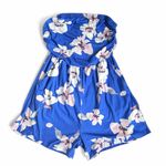 Blue print strapless romper with pockets. Size medium Photo 0