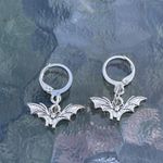 Handmade Silver Y2k Bat Hoop Earrings , Punk Goth Boho Silver Hoop Photo 5