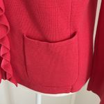 Talbots Cherry Red Cotton/Rayon Ruffle Cardigan Sweater sz XS/S Photo 2