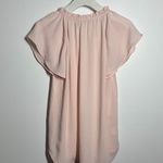 LOFT Top Women XS Pink Embroidered Tie Neck Blouse Cottage Minimal Modest Work Photo 1