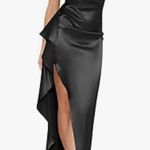 NEW Black Satin 1 Shoulder Long Sleeve High Slit Maxi Dress S Photo 1