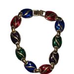Mid Century Enamel Necklace & Bracelet Women’s Costume Jewelry Set Gold Photo 1