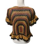 ZARA Women's Brown Black Ruffle Sleeve Crochet Boho Blouse Top Size Medium Photo 4
