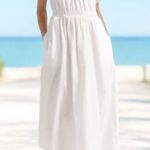 J.Crew White Smocked One-Shoulder Dress 100% Cotton Poplin Midi Dress Size Large Photo 0