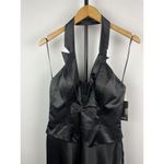 La Femme  Black Satin Collared Halter Formal Beaded‎ Cocktail Mini Dress Size S Photo 1