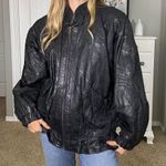 Black leather ruffled unique western bomber Size L Photo 6