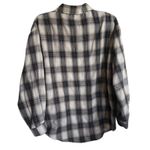 Romwe Womens Shirt Sz L 8 10 Plaid Print Drop Shoulder Blouse Tan Navy Blue Photo 4