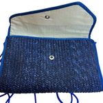 Vintage Y2K Navy Blue Raffia Straw Envelope Foldover Crossbody Clutch Bag Photo 1