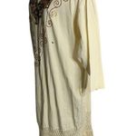 Vintage 90s Hand Painted T Shirt Dress M Cream Crochet Knit Fringe Pockets Size M Photo 7