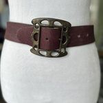 Vtg Womens Belt sz 34 Burgendy Glove Red Cowhide Wide Brass Buckle Cowgirl Rodeo Photo 0