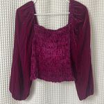 Anthropologie  Smocked Velvet Puff Sleeve Pink Magenta Square Neck Blouse Small Photo 2