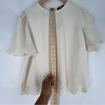 EXPRESS Elegant Cream Chiffon Blouse with Scalloped Edges Short Flutter Sleeves Photo 8