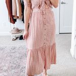 Faithfull the Brand Faithful the Brand Revolve Maple Pink Plaid Cut Out Midi Dress Photo 3