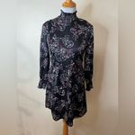 Loft  Black Paisley floral satin Long Sleeve mini Dress NEW 2 petite Photo 1
