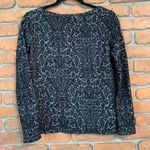 Loft Damask Print Long Sleeve Top Womens Small Gray Elegant Blouse Lightweight Photo 1