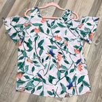 C&E EUC C & E Floral Bird Cold Shoulder Blouse small Photo 7