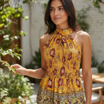 Rachel Zoe Women’s Size M Yellow Floral Peplum Halter Top NWT Photo 0