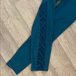 Bally Teal Fitness Leggings high rise NWT women’s medium sheer criss cross leg Blue Photo 4