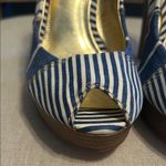 Coach  Peep-Toe Navy Striped Slingback Heels, Size 9B Photo 1