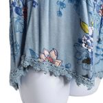 LUQ Stitch Fix Womens Blue Floral Scoop Neck Lace Trim Bell Sleeve Blouse Small Photo 5