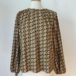 MELLODAY 70s Retro Vibe Brown and Orange Long Sleeve Floral Blouse Photo 0