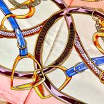 Vintage Equestrian PINK PEACH Royal Crown print oversized silky Scarf 35/35 Photo 4