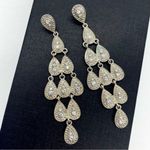 Silver Rhinestone Drop Earrings Formal Bridal Old Hollywood Glam Gray Photo 2