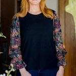 NWT The Pioneer Woman Flounce Sleeve Blouse, black floral, size Large Photo 0