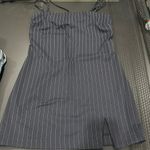 Elodie  Navy White Pinstripe Strappy Mini Dress with Slit Photo 1