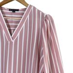 Adrianna Papell  V-Neck 3/4 Balloon Sleeve Crepe Blouse in‎ Pink White Stripes, S Photo 4