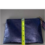 Anthropologie  Wristlet Leather Blue Metallic Shimmer NWOT Photo 8