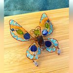 Handmade Copper Wire Wrapped Butterfly Pin Multi Color Beaded Statement Brooch Blue Photo 1
