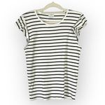 J.Crew  Factory Ribbed Ruffle Tank Top Women's Med White Black Striped NWT Photo 1