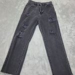 Pac Sun Jeans Women Size 26x26 Black Straight Distressed High Rise Button Fly Photo 0