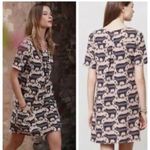 Anthropologie Maeve Zola Bear Print Dress Size 0 XXS XS Blush Pink Navy Pockets Photo 3