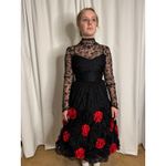 Vintage 1950s Dusauzay Black Lace Dress with Red Rosette Appliqués XS Photo 13