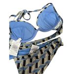 BCBGeneration BCBG Generation XS Geometric Bikini Set Blue Black Tan Halter Padded Photo 4
