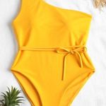 Zaful Sunflower Yellow One Shoulder Swimsuit Photo 0