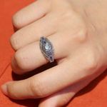 Luxury Retro 925 Silver Geometric Pattern Inlaid Ring Size 7 Photo 1