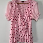 Torrid Pink Kiss Lip Print Chiffon Puff Sleeve Wrap Blouse Size 1X Photo 2