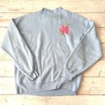 Carreau Sport M Blue Turtleneck Crewneck Sweatshirt Pink Rose Embroidery Medium Photo 0