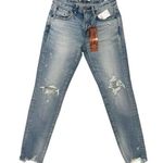 Moussy Vintage Tapered Distressed Jeans Light Blue Denim Ankle Raw hem Size 25 Photo 0
