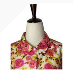 Ann Taylor  Shirt Women 8 Pink Yellow Floral Silk Cotton Button Down Preppy Boho Photo 3