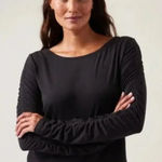 Athleta Black All Around Ruched Stretchy Long Sleeve Boat Neck Pullover Top Sz S Photo 0