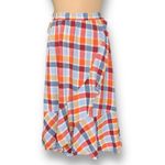 Lane Bryant  Faux-Wrap Ruffle A-Line Maxi Skirt Multicolor Plaid Linen Size 14/16 Photo 7