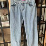 Edikted  bow jeans embroidered straight relaxed low rise light wash baggy blue Photo 0