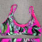 Beach Joy Tropical Leaf Print Ribbed Cheeky Bikini Set Hot Pink Green Medium Photo 7