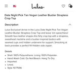 Lulus ★ NWT Lulu’s Date Night Pick Tan Vegan Leather Bustier Strapless - Tan ★ Photo 12