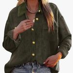 Dokotoo Womens Corduroy Shirts Casual Button Down Blouses Long Sleeve Oversized Tops with Pockets Photo 2