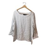 Tahari  Women's White Navy Striped Linen Boat Neck 3/4 Sleeve Top XL Photo 2